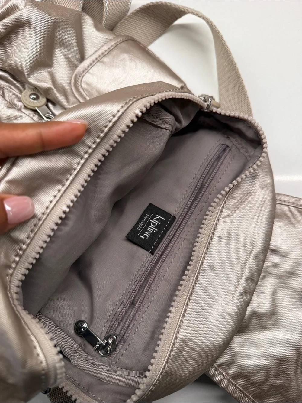 Metallic Champagne Women's Backpack - Compact Everyday Style